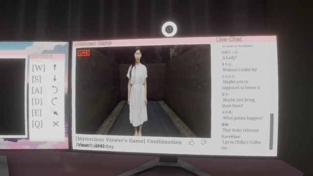 A woman in a white dress in the Unknown Game of Parasocial with the live chat visible on the right hand side of the screen