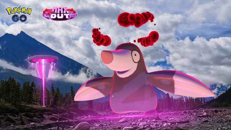 A promotional image for Pokemon Go showing a Dynamax Drilbur.