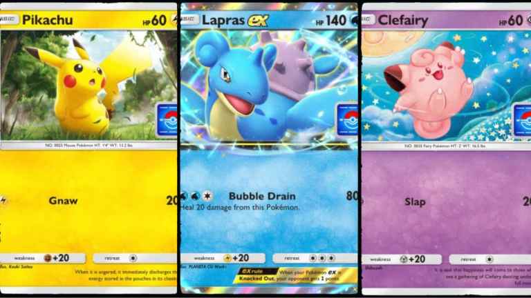 A selection of cards from the Pokemon TCG Pocket Lapras ex Drop Event.