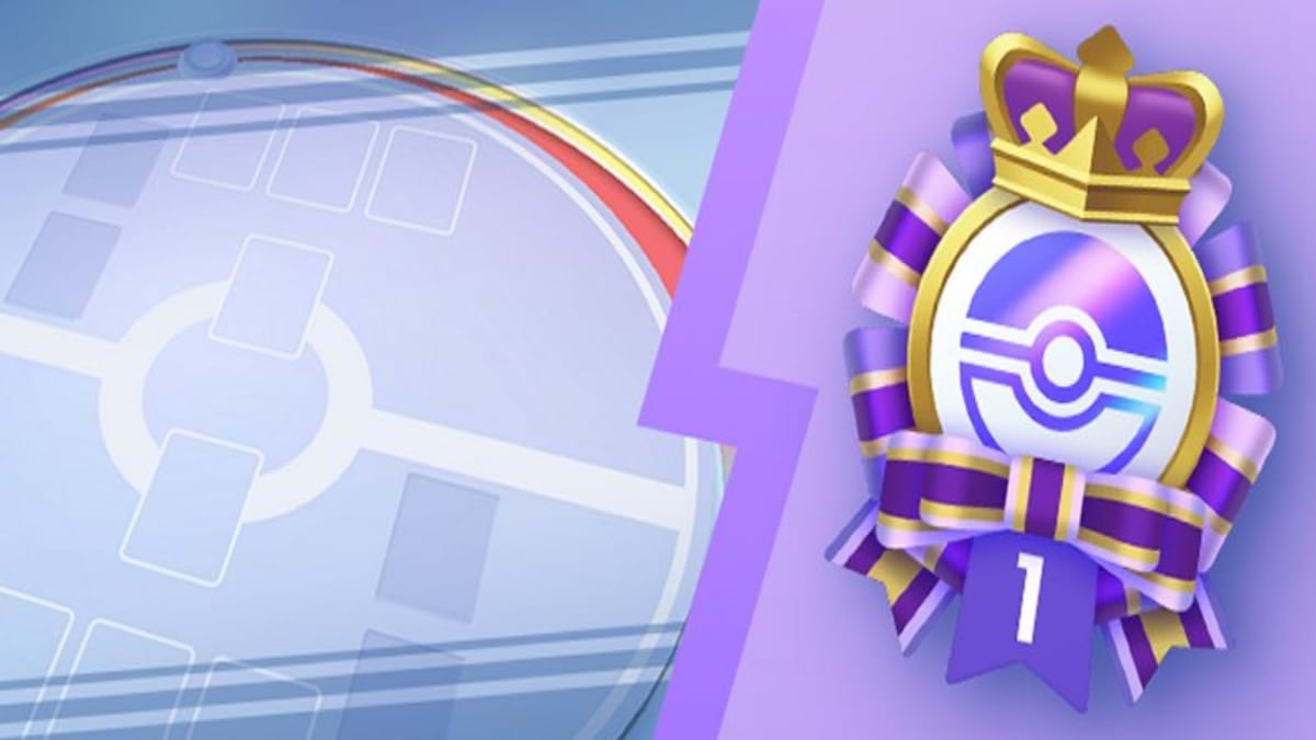 A purple ribbon with a gold crown and accents over a battle mat in Pokemon TCG Pocket