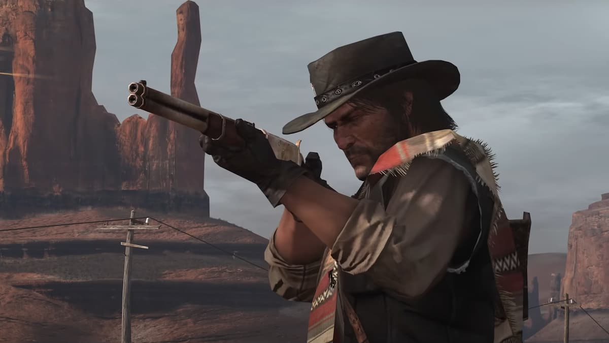 John Marston aiming his gun