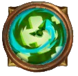 A green and light yellow swirl inside a brown circular border. This icon shows readers the Rapid Reconstruction skill in the Bazaar.