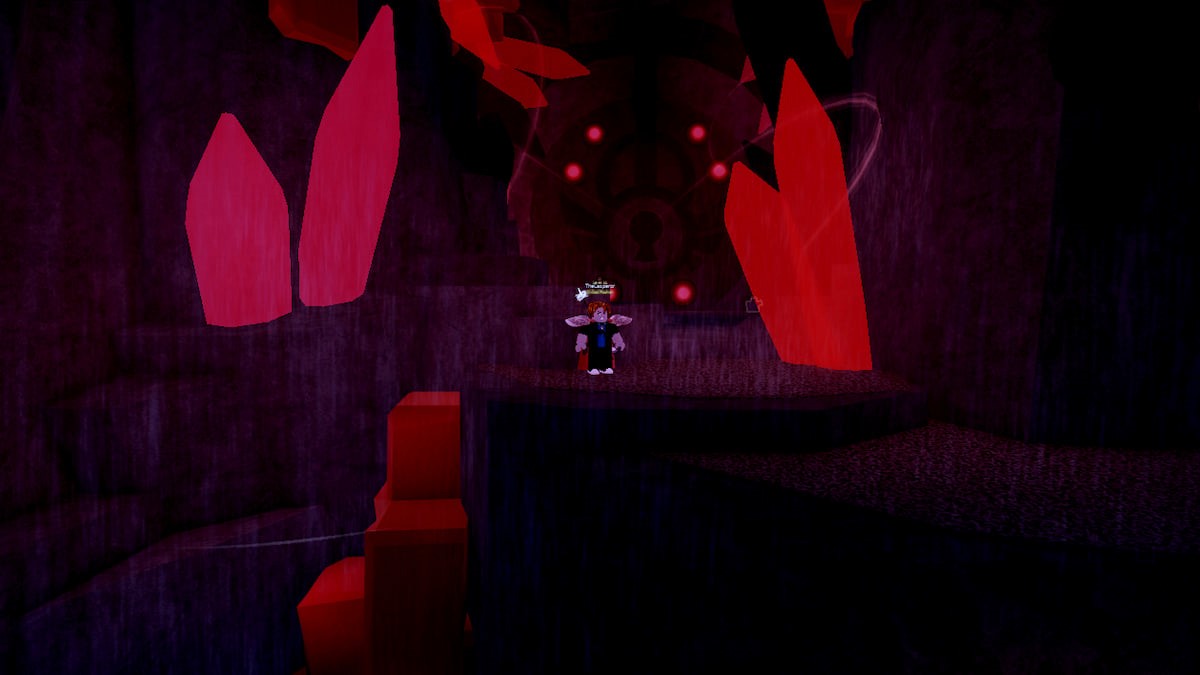 Picture showing a Roblox player standing in the Depths region in Fisch.