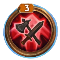 A hammer and a sword cross eachother atop a reddish background in the circular skill image for Standard Ordnance in The Bazaar.