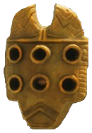 A brown mask with six eyes, two pointy ears, and an upside down triangle design on the mouth. This is the default mask in Towers of Aghasba