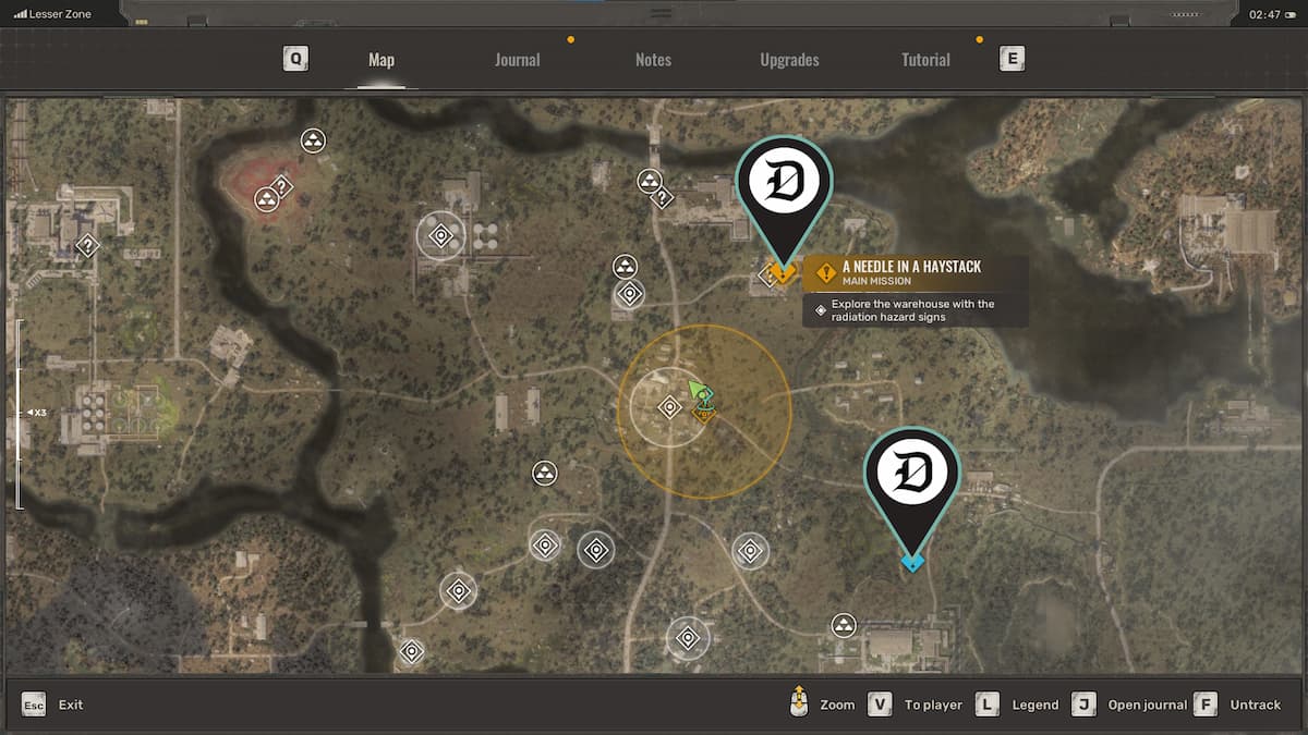 STALKER 2 map with two icons, indicating two quests