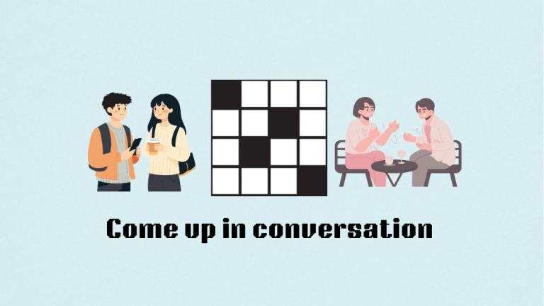 Two groups of two people talking next to the Come up in conversation clue for the NYT Mini Crossword.