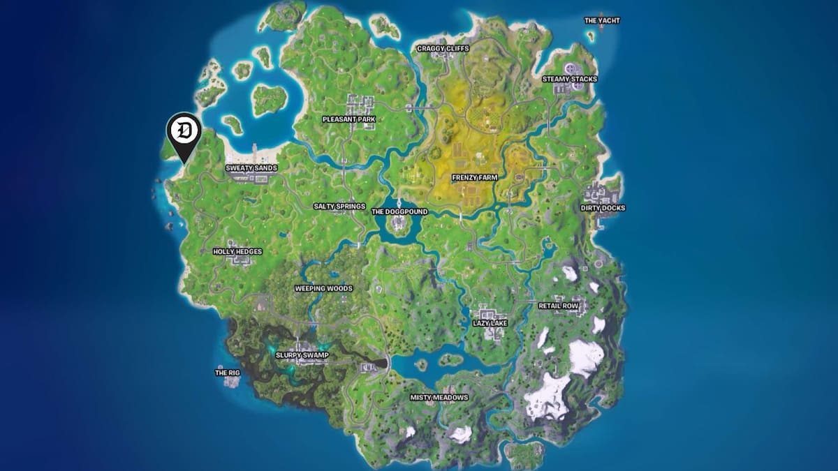 Crashed Cargo marked on a map in Fortnite Remix.