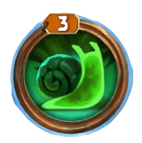 A green snail in a circle. This is the Creeping Toxins skill in The Bazaar.