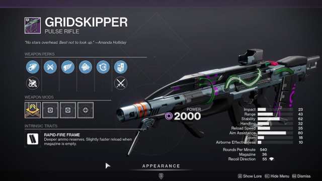 Gridskipper inspect menu in Destiny 2