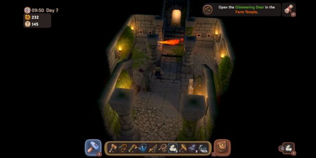 Walkthrough screenshot of Luma Island Farm Temple showing path, player character, and treasure.