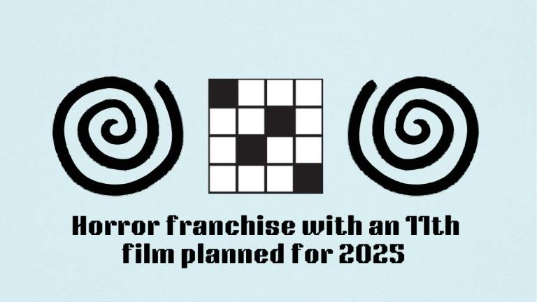 Two black spirals next to the Horror franchise with an 11th film planned for 2025 clue for the NYT Mini Crossword puzzle.