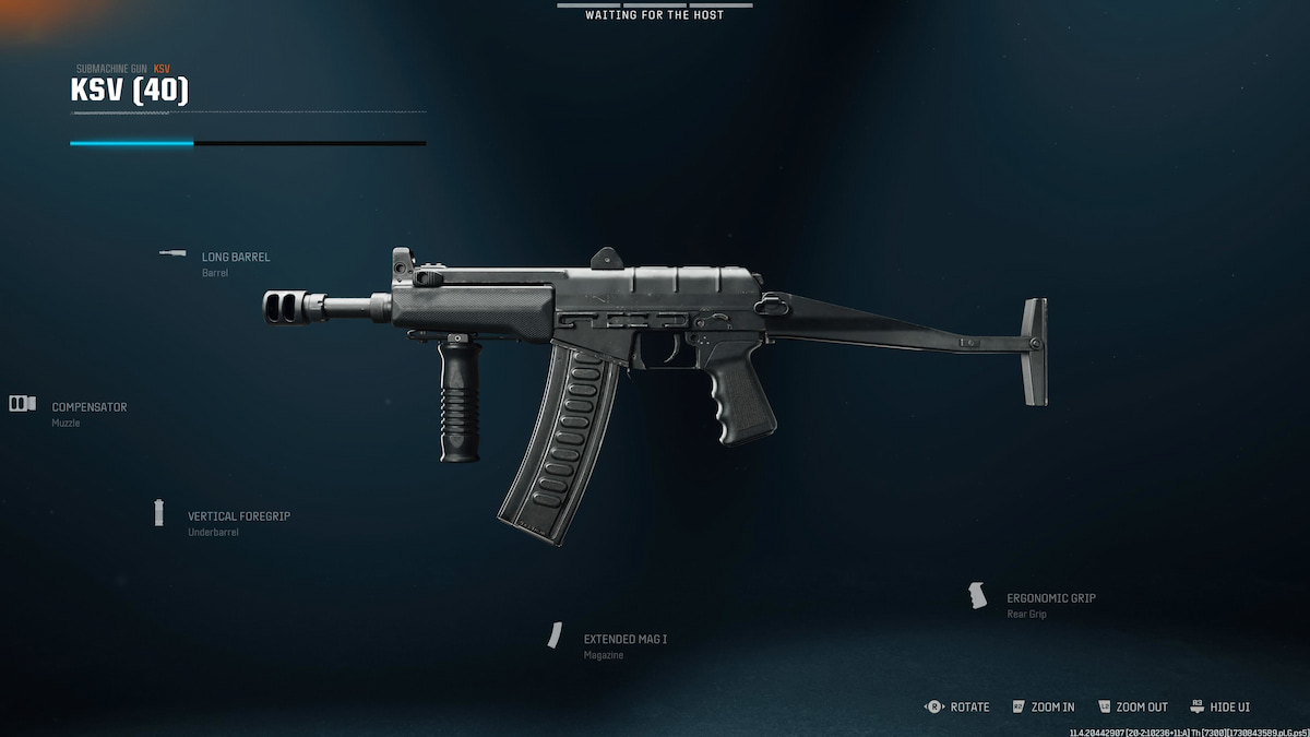 The best KSV loadout in Black Ops 6, featuring a black SMG with a large magazine attached.