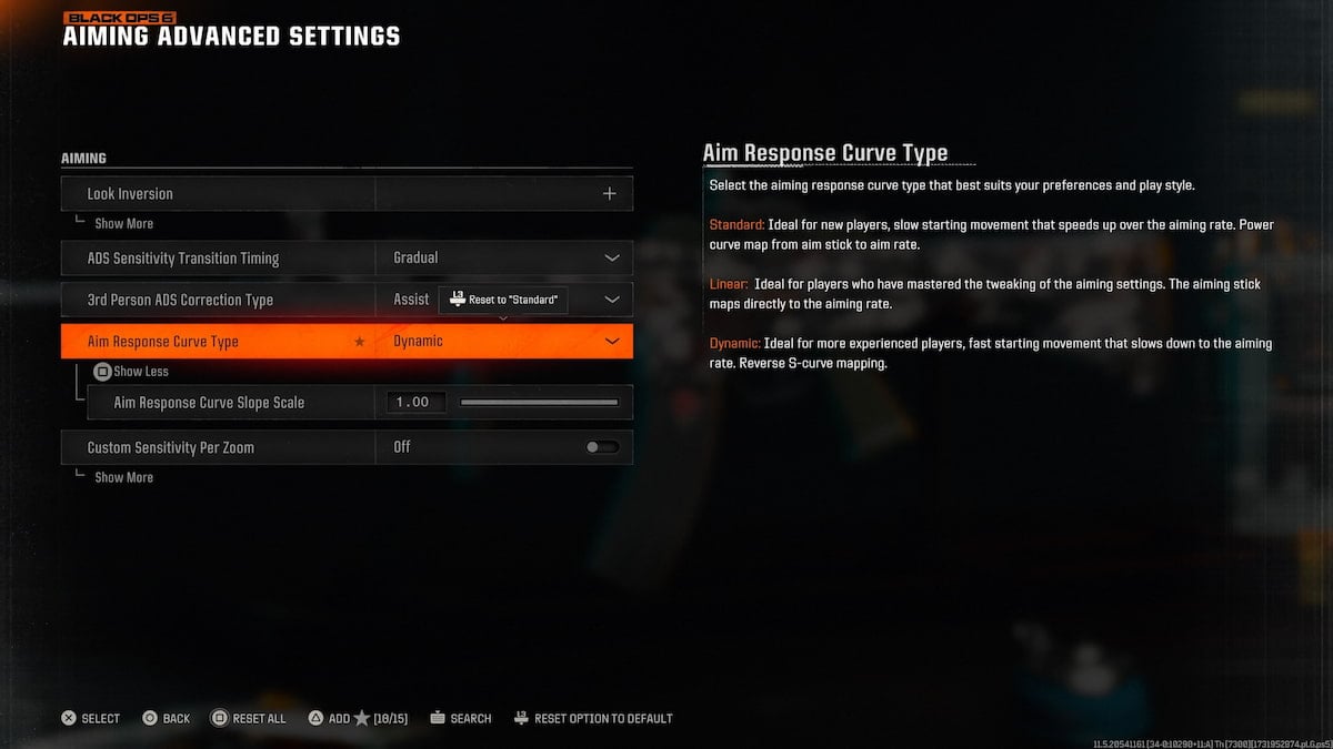 The aim assist settings page in Black Ops 6.