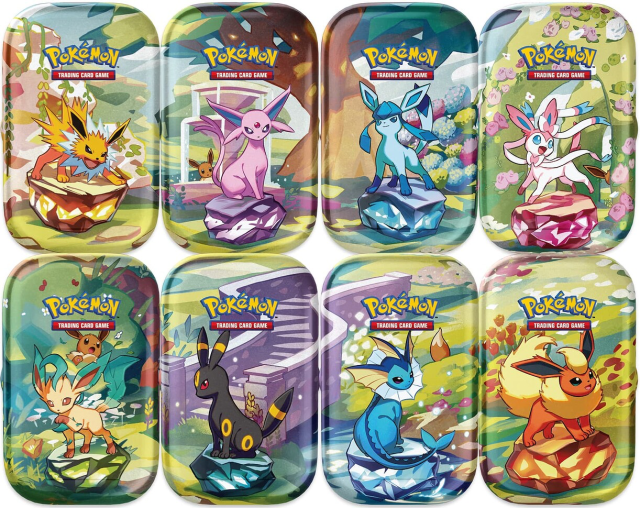 eight tins feature all of eevees evolutions that when combined make a stunning group picture