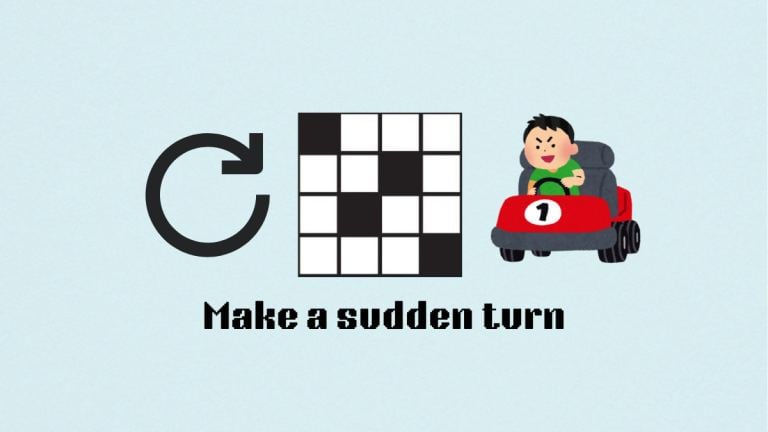 A turn symbol and a person in a car making a turn by the Make a sudden turn clue for the NYT Mini Crossword.