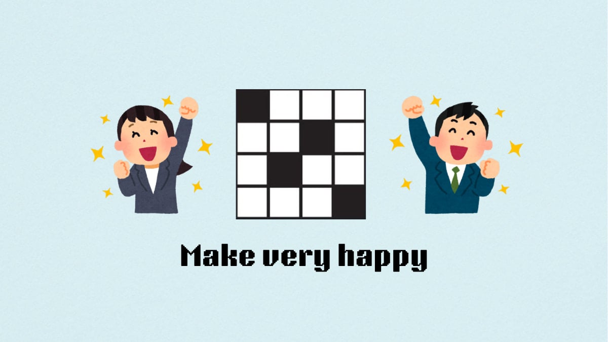 Two people cheering by the Make very happy clue for the NYT Mini Crossword.