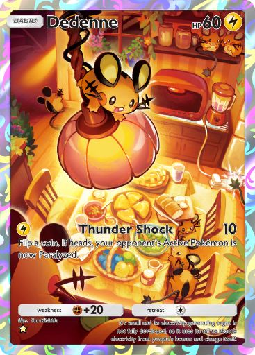 The Dedenne art rare card from Mythical Island in Pokemon TCG Pocket