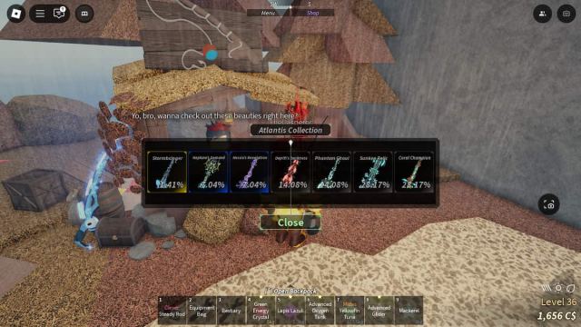 Picture showing the Atlantis skin crate rod skins in Fisch.