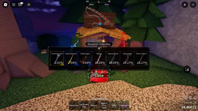 Picture showing the Desolate Isles skin crate rod skins in Fisch.
