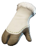 A white mitten with hoof-like hands in Enshrouded. This shows readers the Fluffy Gloves