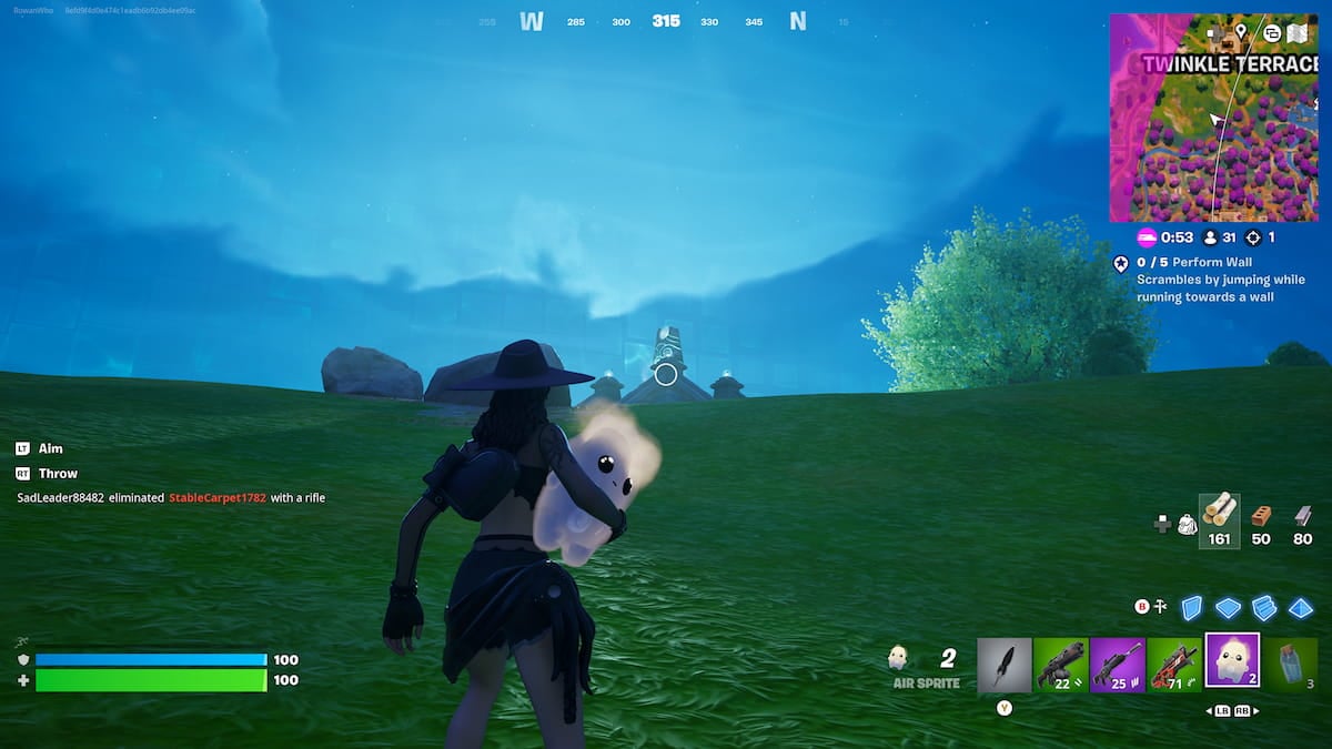 Fortnite character holding a wind sprite