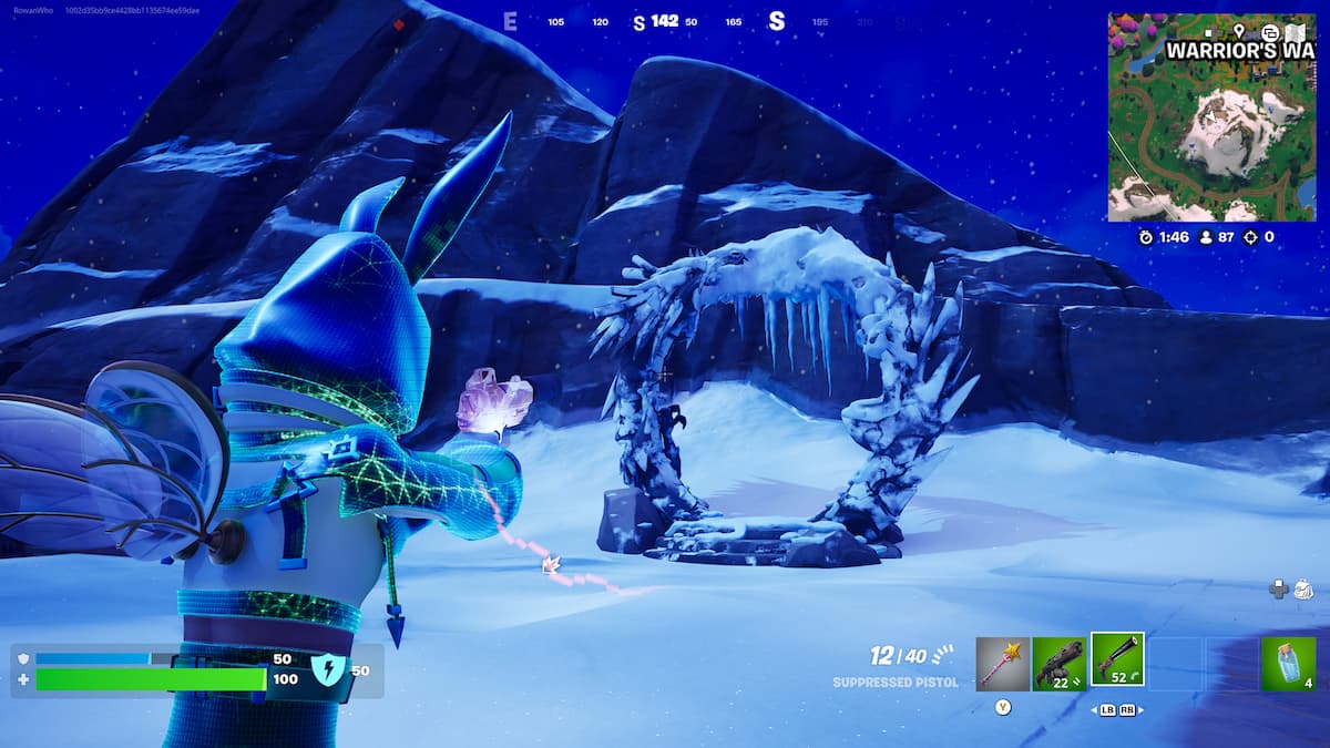 Fortnite character looking at a frozen portal