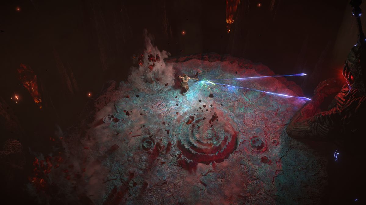 Dark zone being explored by player character with magic in Path of Exile 2.