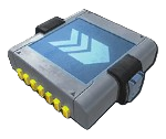 The Sniper Module, a grey square with a blue square on top of it and arrows pointing to the right