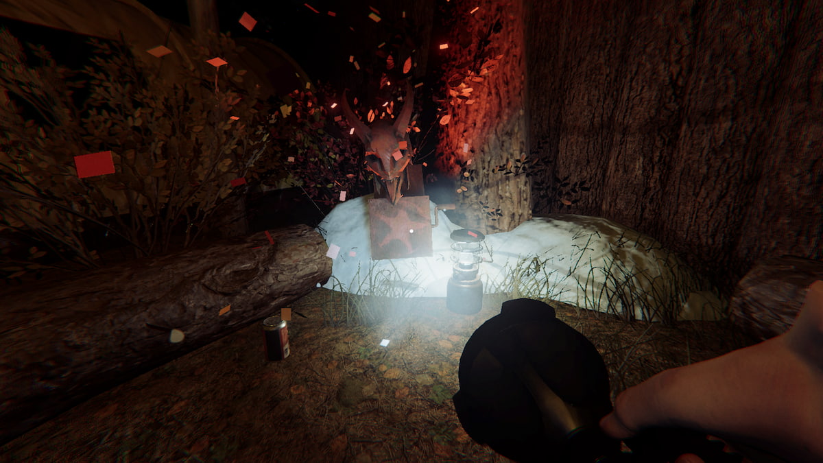 A krampus box by a campfire in phasmophobia. 