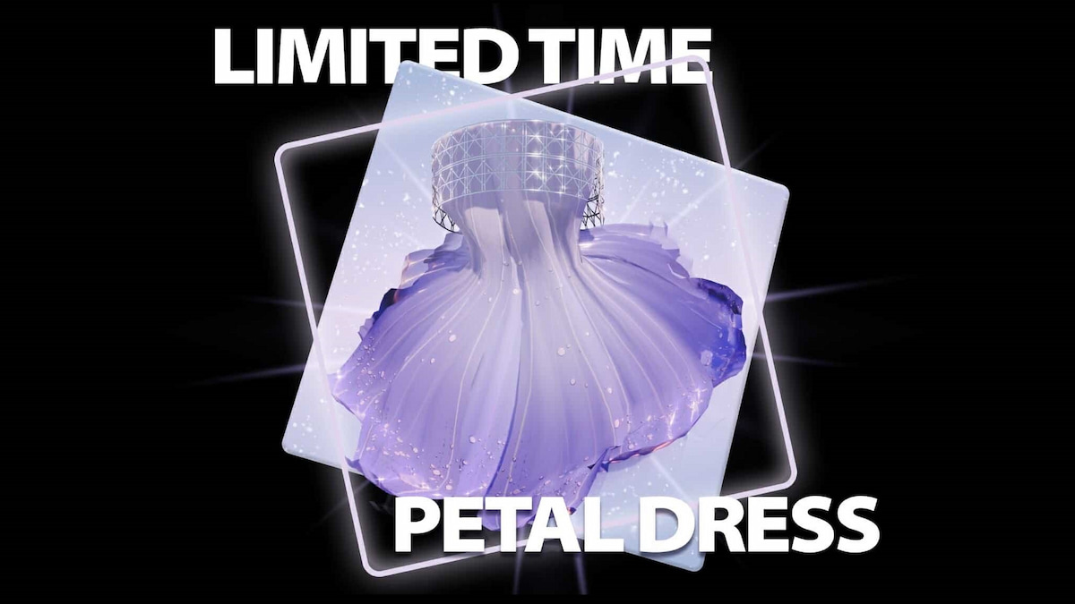 A short purple Petal Dress in Dress to Impress.