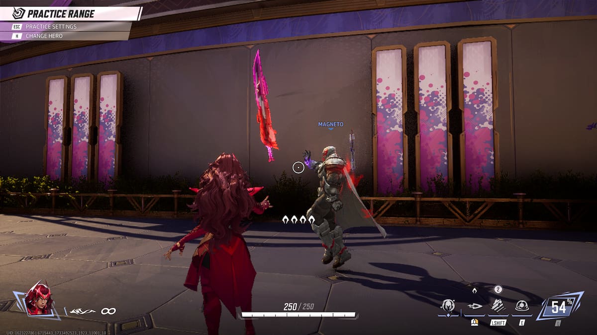 Scarlet Witch enchanting Magneto's greatsword through the Metallic Chaos ability in Marvel Rivals.