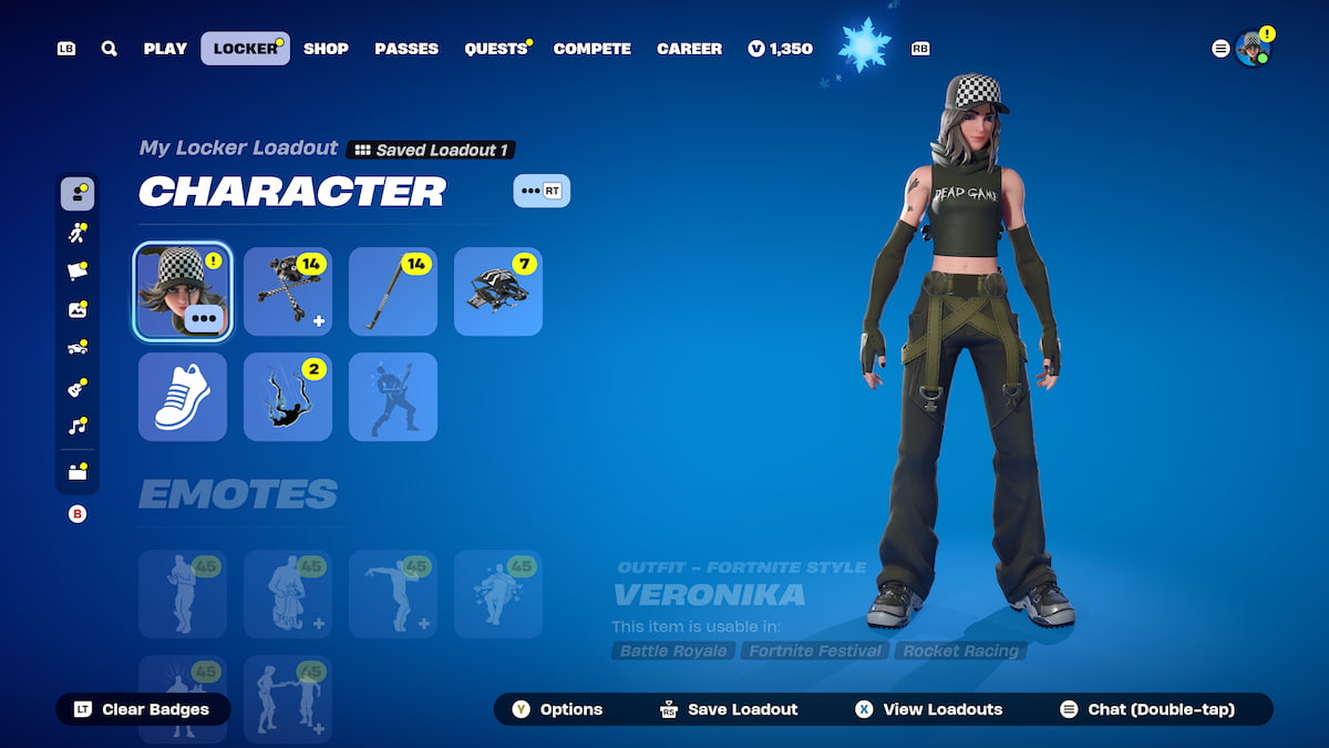 Fortnite in the loadout screen wearing the dead game outfit
