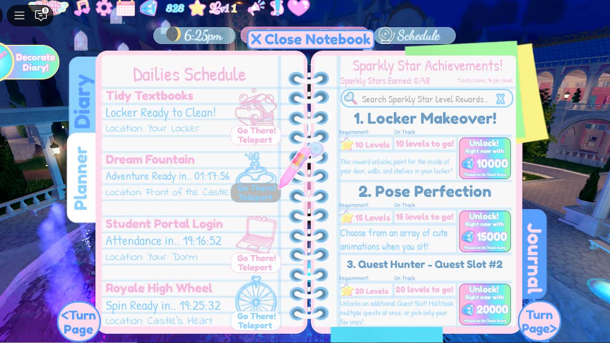 Picture showing the planner to reach the Dream Fountain in Everfriend event in Royal High.