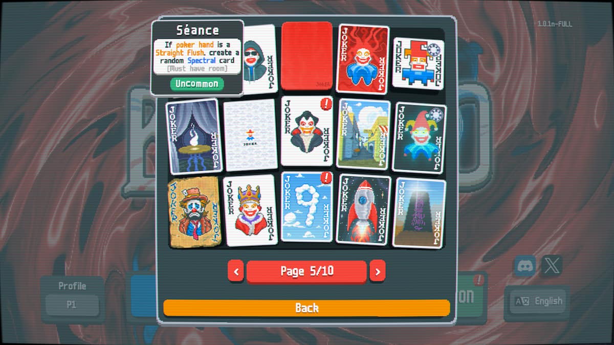 Séance Joker effect breakdown in Joker menu
