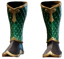 Green snake-scaled boots from Enshrouded. These are the Serpent Warrior Boots.