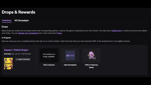 Twitch Drops inventory page.