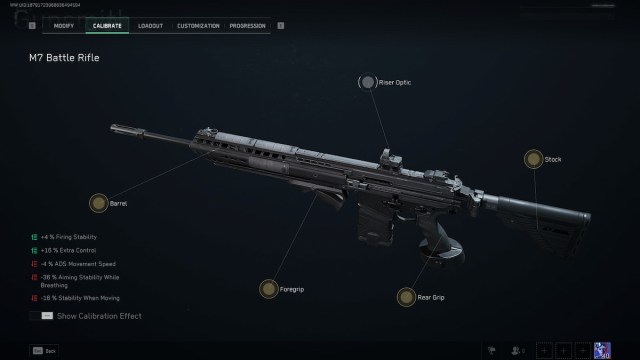 M7 battle rifle calibration screen in Delta Force