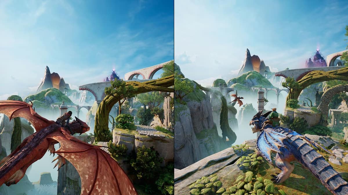 Split Fiction fantasy dragon riding gameplay