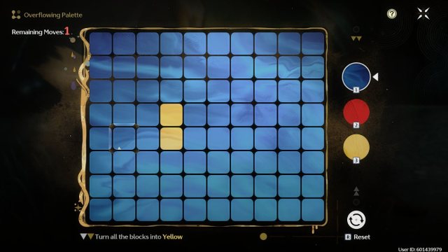 An almost fully blue palette with two yellow blocks in overflowing palette