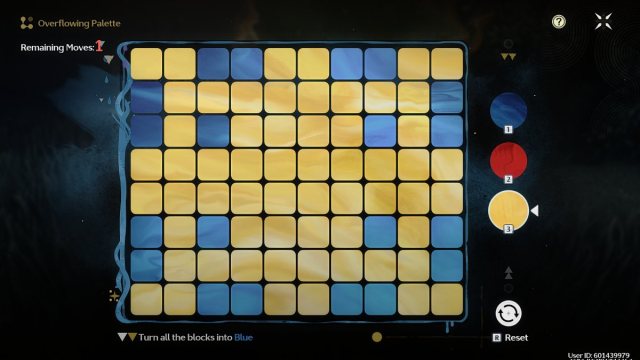 Wuthering Waves pallete board with mostly yellow board with blue around corners