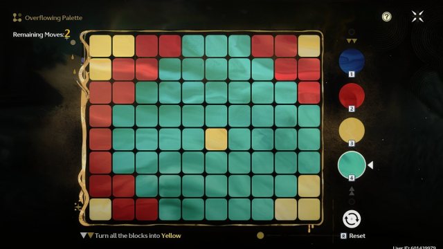 Mostly green pallete board with yellow in middle and around corners and some red