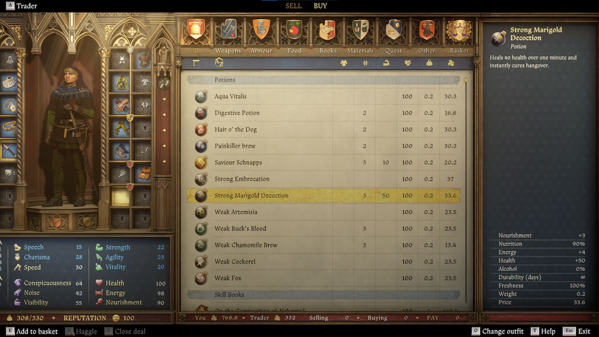 Buying Marigold Decoction in Kingdom Come 2