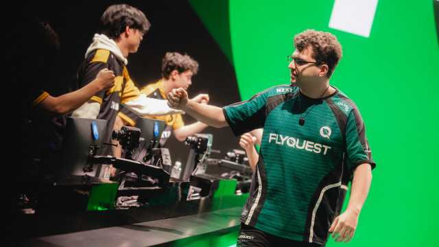 Picture showing Bwipo of FlyQuest on stage during LTA North Week 3 Day 1 at the Riot Games Arena on February 9, 2025 in Los Angeles, California.