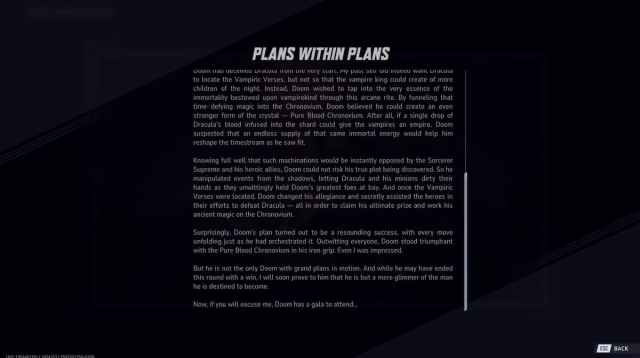 A gallery card's text in Marvel Rivals.