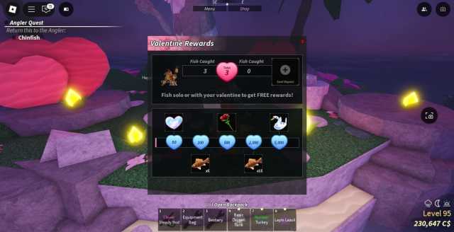 Picture showing the Valentine Event to get the Chocolate Fish bait in Fisch.