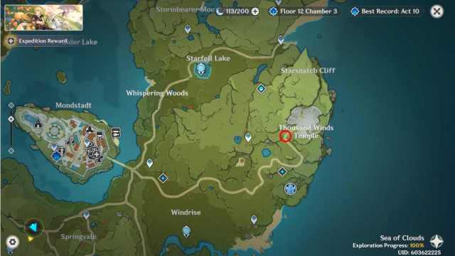 An image from the Genshin Impact Anecdote Chronicle event of Sucrose's map location.