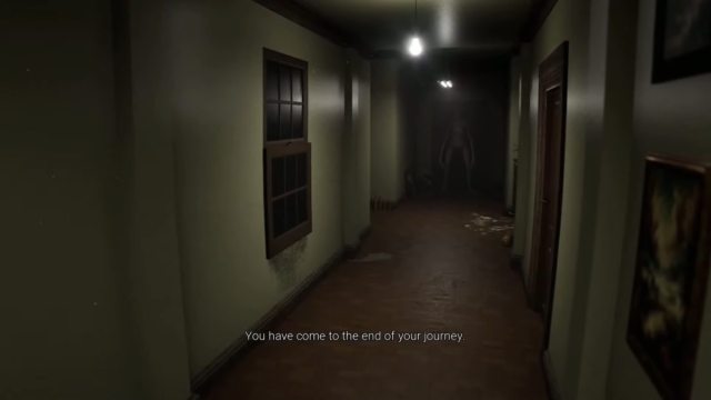 Looking at the monster at the end of the corridor for the final choice as text on the bottom of the screen reads: You've reached the end of your journey.
