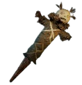 A voodoo-like doll with three tufts of hair from its head and a sharp end at the bottom. This is the Idol of Secret Violent Rebellion from Avowed