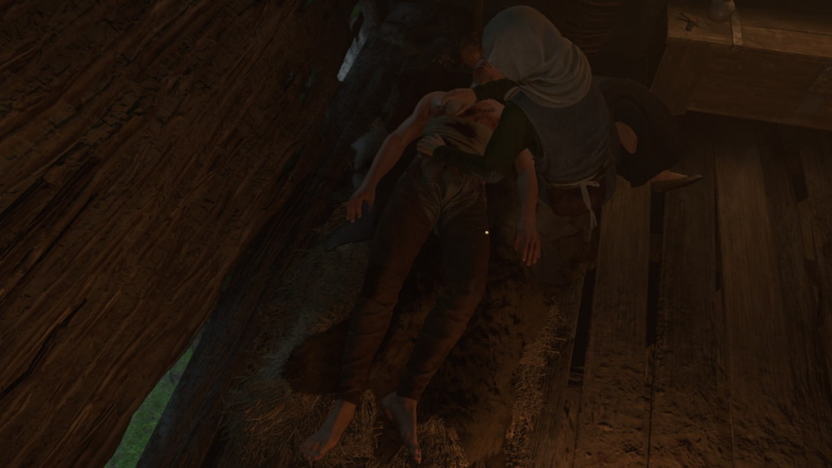 A bandaged man laying on a bed of linen being patched up by a nurse